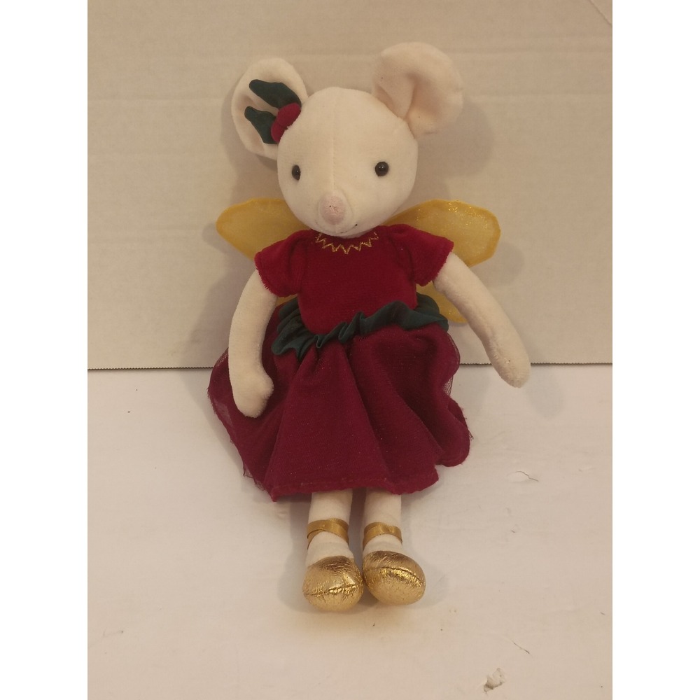 Jellycat London Christmas Fairy Mouse Plush Red Velvet Dress Gold Wings 11 inch